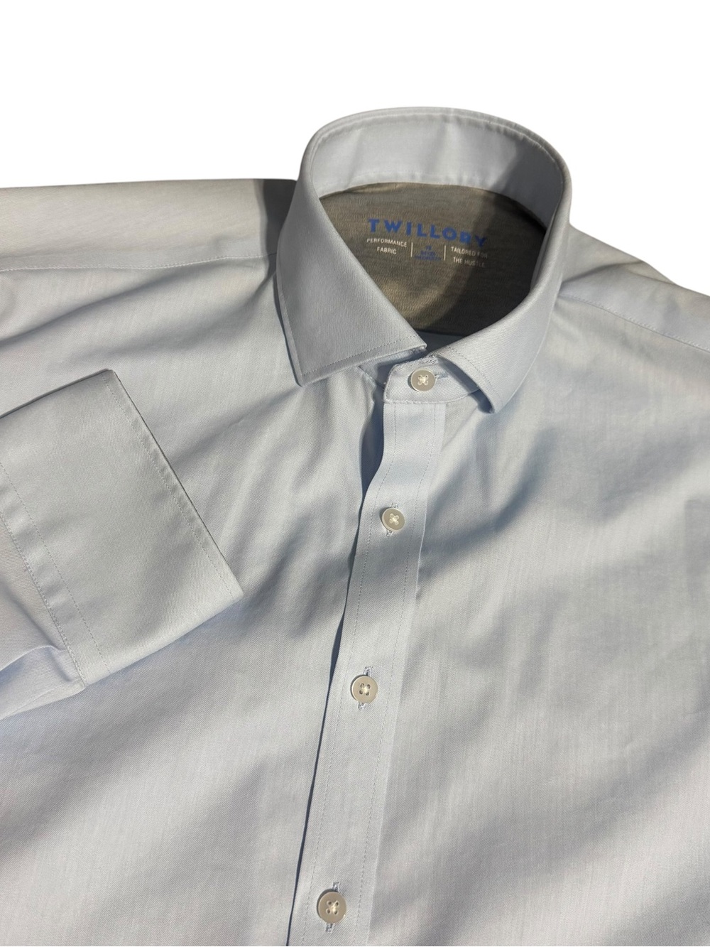 Twillory Performance Dress Shirt Light Blue Mens 18 34-35 Tailored Fit Stretch